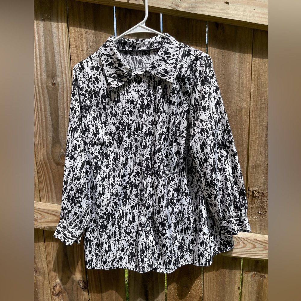 Black and White SHEIN Button Down Blouse
